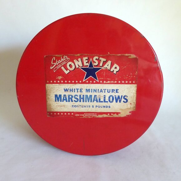 VINTAGE STAHL’S LONE STAR 5LB MARSHMALLOW METAL TIN (PRE-OWNED) - Picture 1 of 14